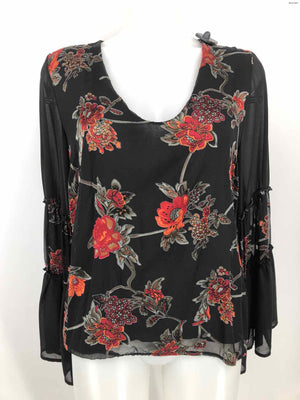 LOLA Black Red Multi Burnout Made in Italy Floral Bell Sleeves Top