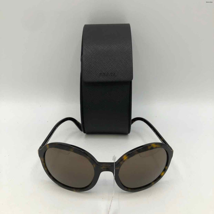 PRADA Brown Tan Tortoise Round 5.5" 2" Sunglasses w/case