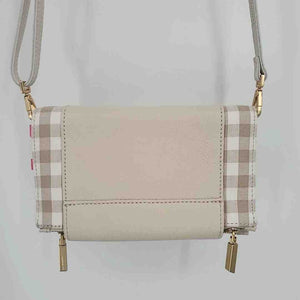 HAMMITT Cream Tan Leather & Canvas Crossbody Gingham Bifold 7.5" Wallet w/ strap