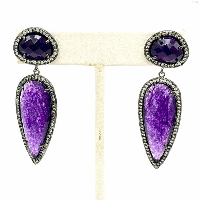 Purple Clear Amythst Faceted Drop Earrings