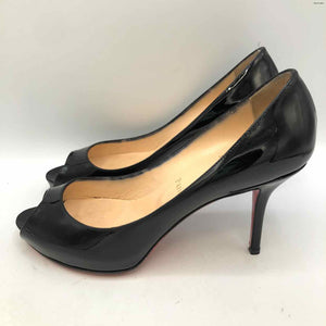 LOUBOUTIN Black Patent Leather Peep Toe 3.5" Heel Shoe Size 40 US: 9-1/2 Shoes