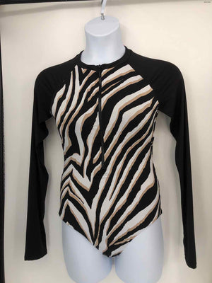 TRINA TURK Black & White Beige Size LARGE  (L) Animal Print Longsleeve Swimsuit