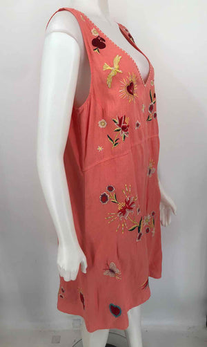 JOHNNY WAS Orange & Yellow Multi-Color Linen Embroidered Sleeveless Dress