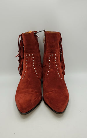 ALESSANDRO VASINI Red Silver Suede Made in Italy Fringe Studded Boots