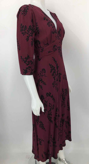 BA&SH Burgundy Black Floral Midi Size SMALL (S) Dress