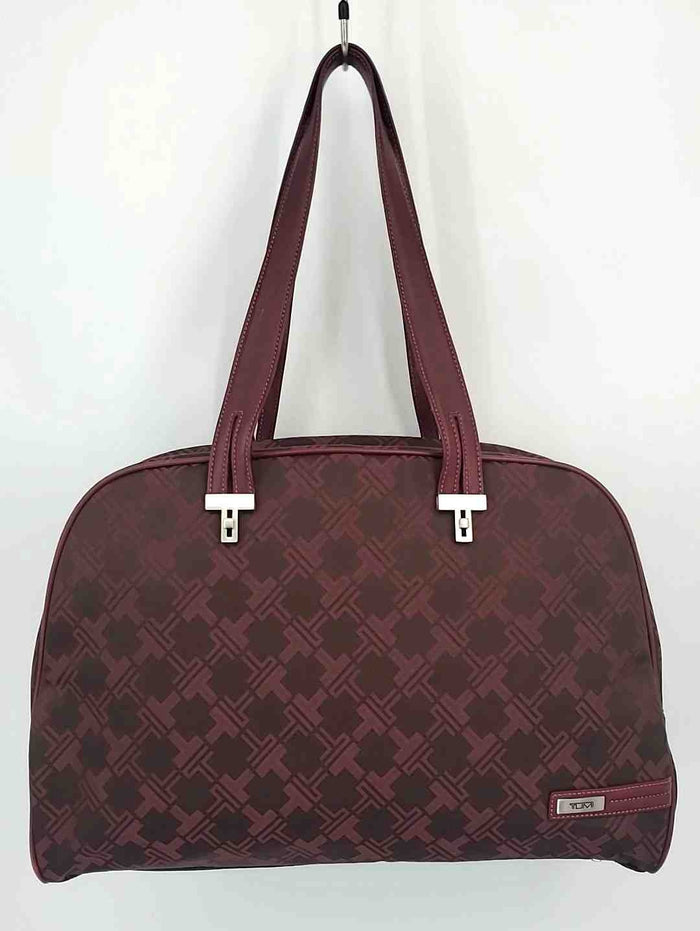 TUMI Burgundy Silver Pre Loved Pattern Weekender Purse