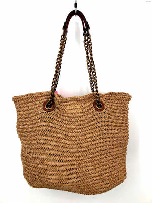 KURT GEIGER Tan Brown Gold Straw Woven Tote Purse