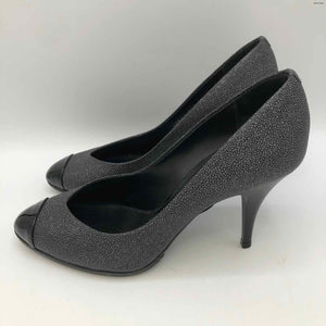 GIUSEPPE ZANOTTI Gray Black Leather Made in Italy Textured 3"Heel Shoes