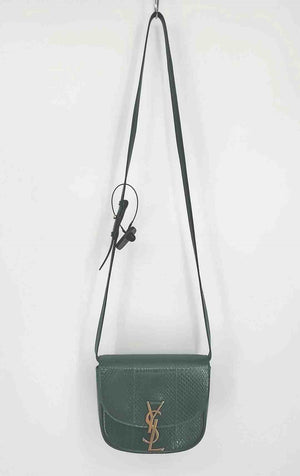 YSL - YVES ST LAURENT Green Gold Leather Reptile Pattern Crossbody Purse