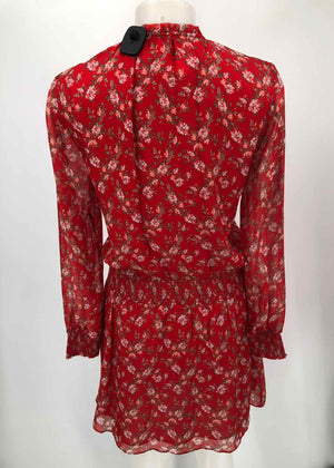 INTERMIX Red Pink & Black Silk Floral Longsleeve Size SMALL (S) Dress