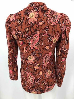 A.L.C. Brick Red Pink Batik Print 3/4 Sleeve Size 0  (XS) Top