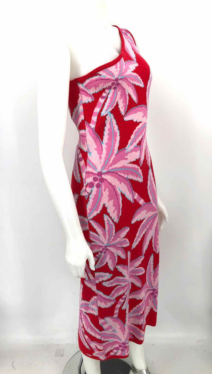 FARM RIO Red Pink Knit Floral Print One Shoulder Size MEDIUM (M) Dress