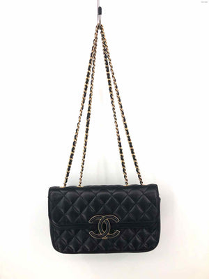 CHANEL Black Gold Leather Pre Loved AS IS Chain Strap Quilted Convertible Purse