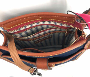 DOONEY & BOURKE Blue Brown Nylon & Leather Pre Loved Crossbody 7" 3" 8" Purse