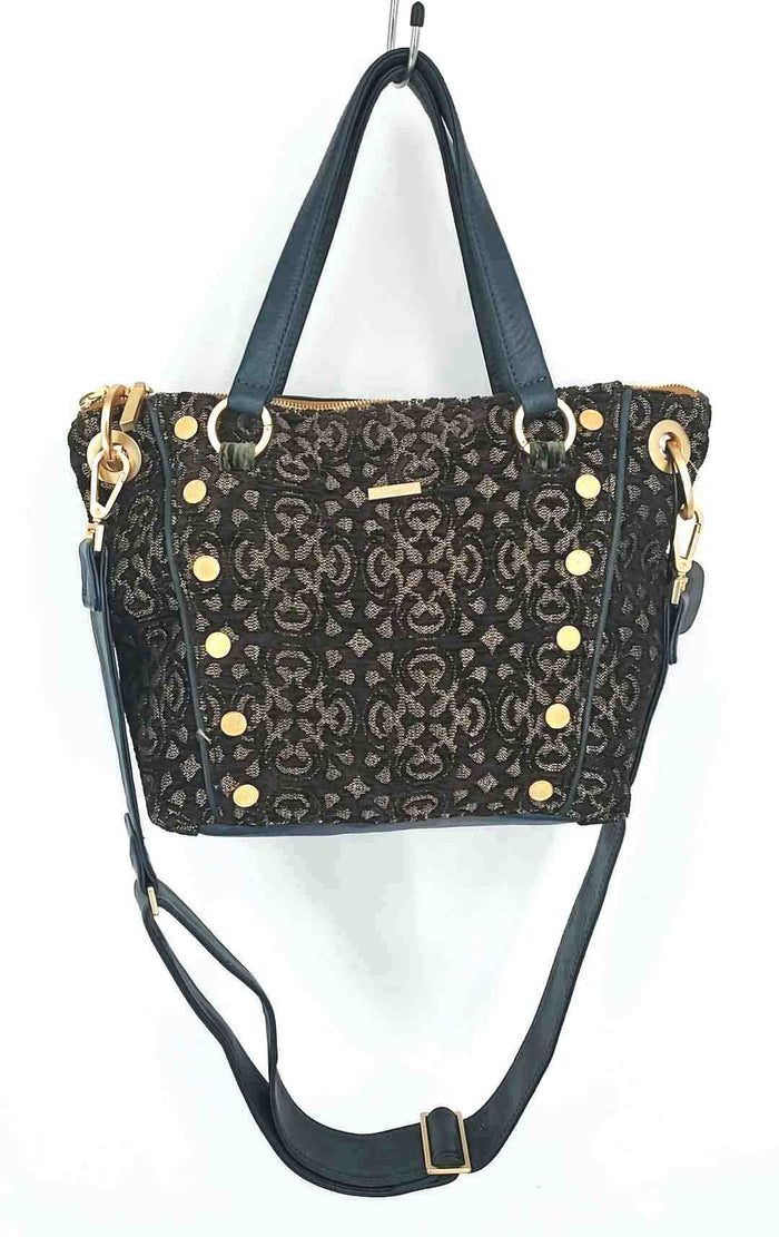 HAMMITT Brown Gold Teal Leather Trim Studded Satchel Purse