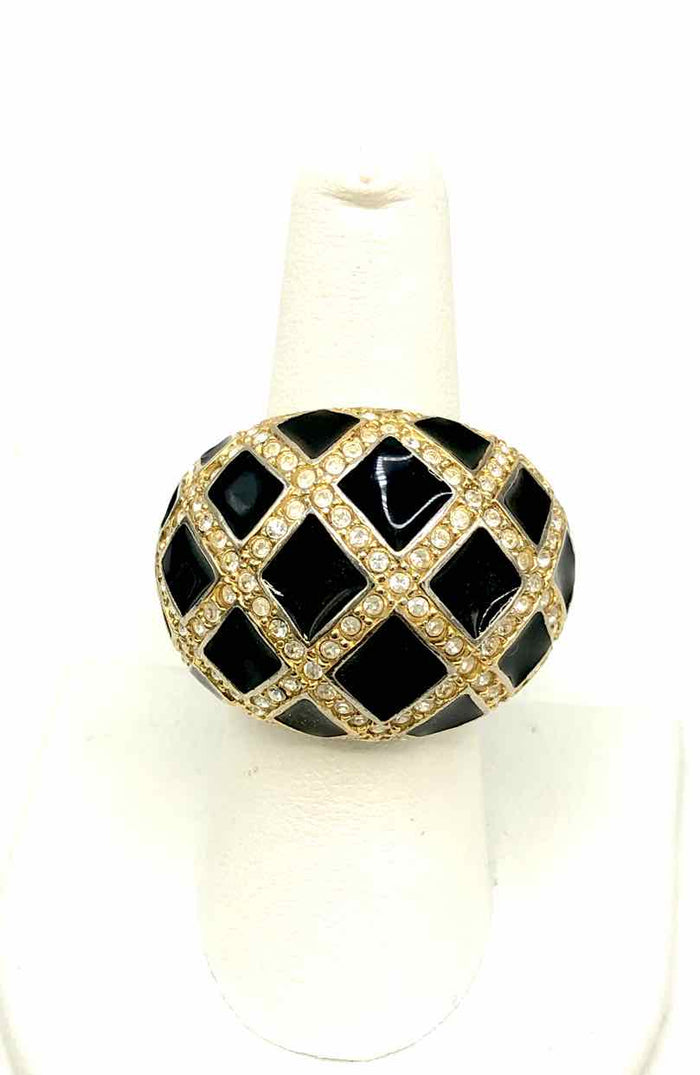 ST. JOHN Black Goldtone Crystal from Swarovski Enamel Pre Loved AS IS Ring Sz 8