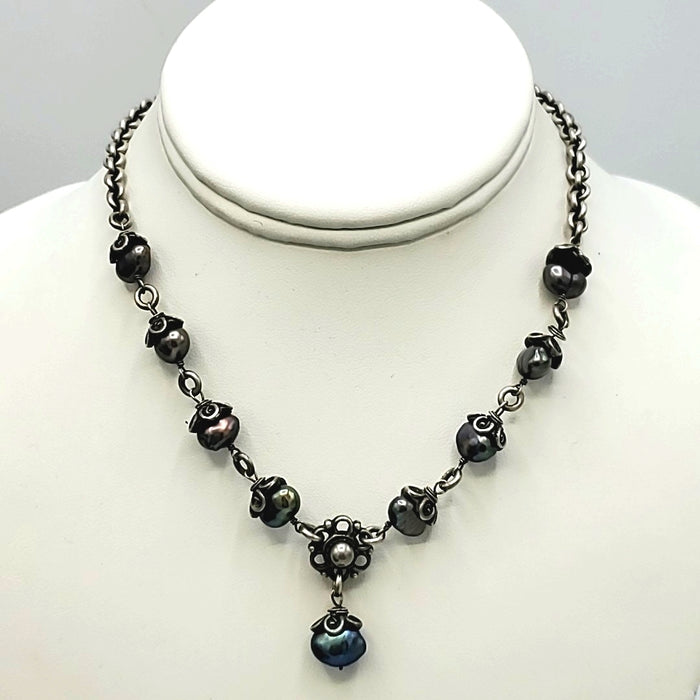 ALANA Gray Iridescent Sterling Silver Pearl Y Shape SS Necklace set