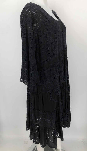 JOHNNY WAS Black Navy Rayon Eyelet w/slip Size LARGE  (L) Dress