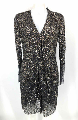 FRENCH CONNECTION Gray Silver & Black Sequined Longsleeve Size 8  (M) Dress