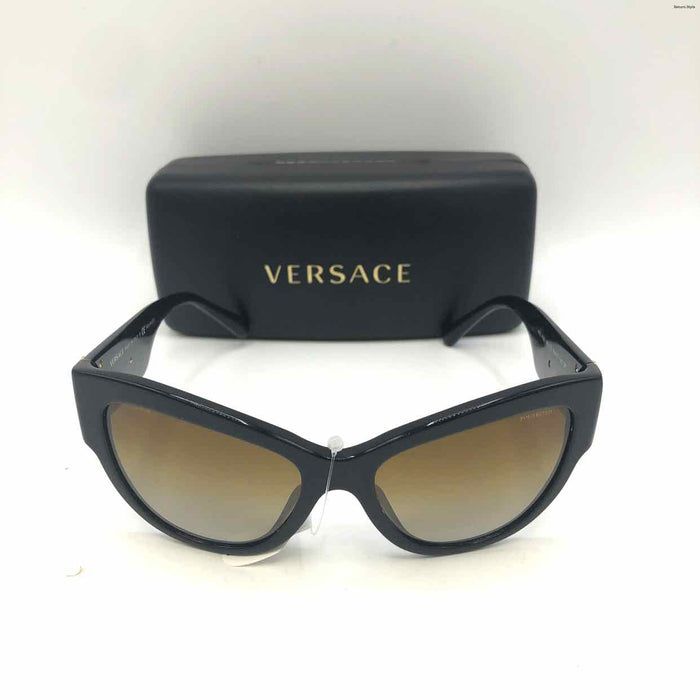 VERSACE Black Goldtone Pre Loved Cat Eye Sunglasses w/case