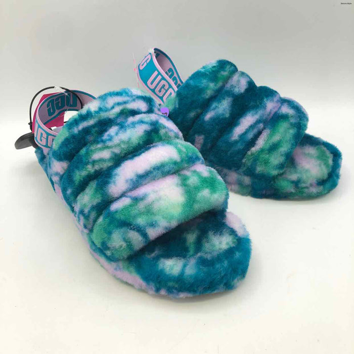 UGG Turquoise Lavender Shearling Fuzzy Slides Shoe Size 8 Shoes