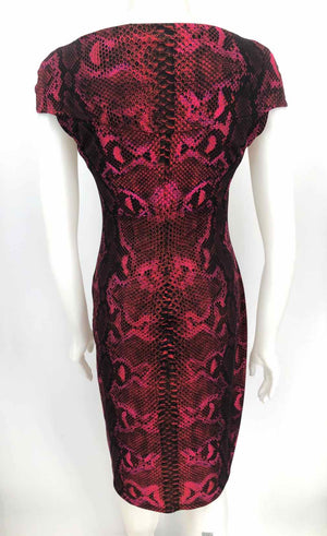 ROBERTO CAVALLI Pink Black Multi Reptile Print Short Sleeves Dress