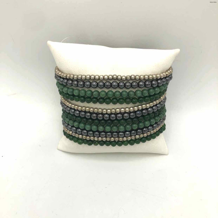 Green Brown Multi Leather Beaded Pre Loved Bracelet