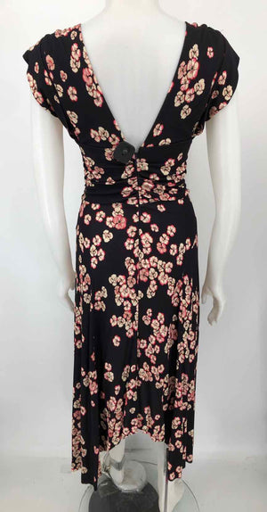 ISABEL MARANT Navy Beige Multi Floral Ruched Size X-SMALL Dress