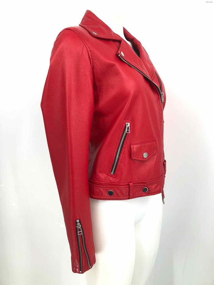 SLATE & WILLOW Red Silver Leather Moto Women Size MEDIUM (M) Jacket