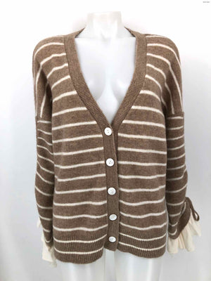 CINQ A SEPT Light Brown Stripe Cardigan Size LARGE  (L) Sweater