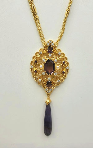 METROPOLITAN MUSEUM Goldtone Purple Amethyst Pre Loved Necklace