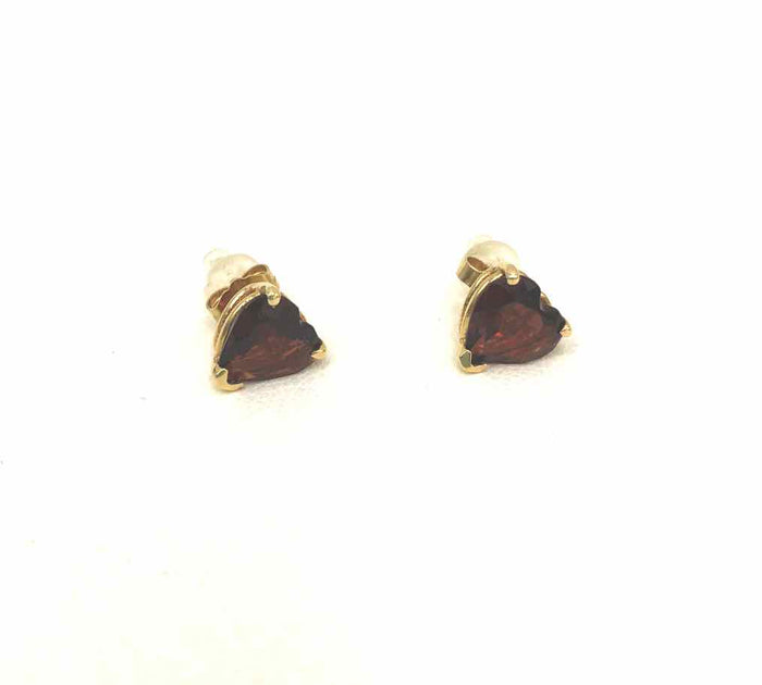 Goldtone Red Garnet Pre Loved Heart Studs 14k-Earring