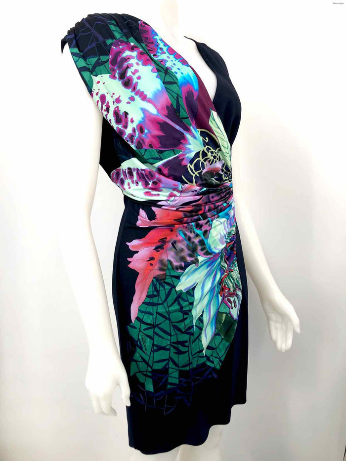 ROBERTO CAVALLI Navy Multi-Color Abstract Floral Size SMALL (S) Dress