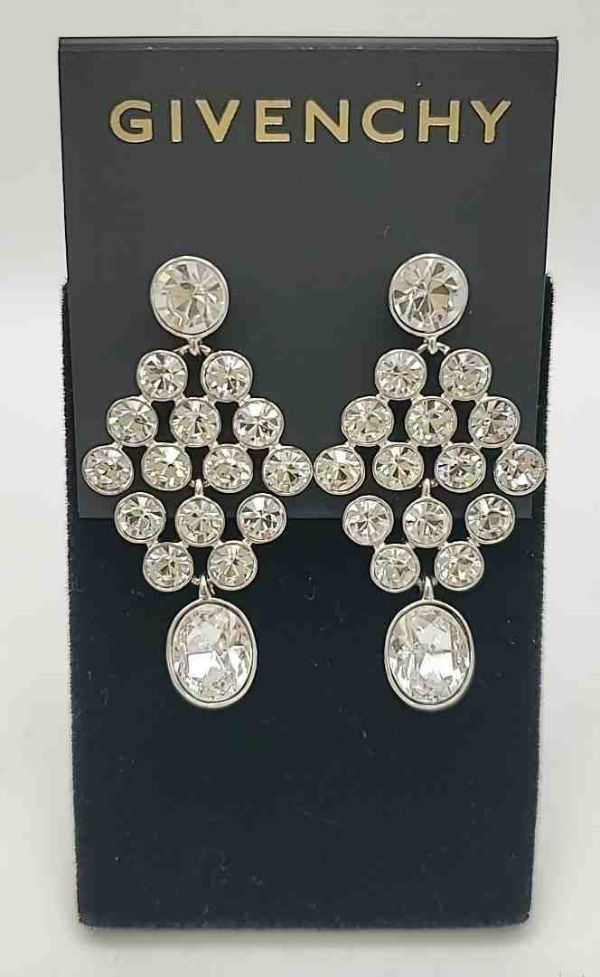GIVENCHY Blue Silvertone Crystal Original Packaging Earrings