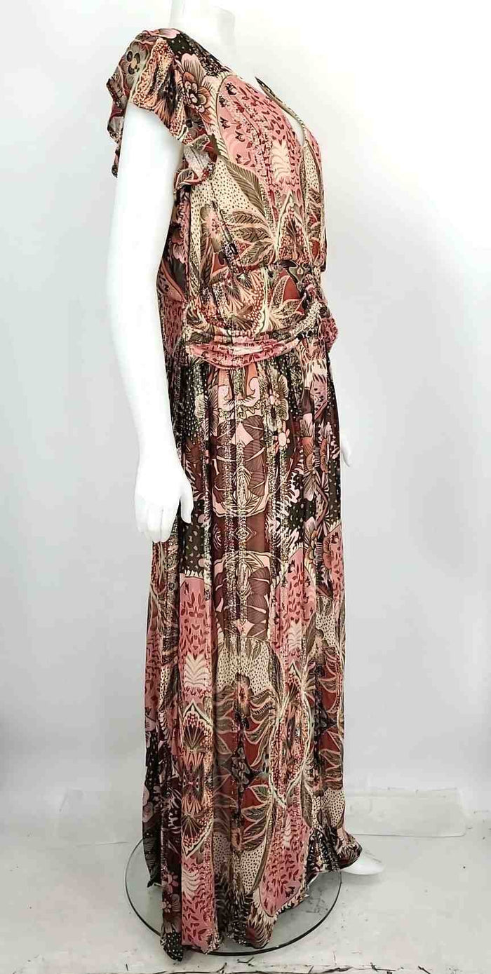 CIEBON Pink Beige & Green Print Maxi Length Size 2X (XL) Dress  ReturnStyle