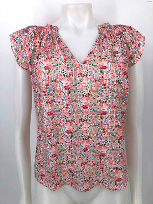 SHOSHANNA Pink Green Multi Cotton & Silk Floral Short Sleeves Size X-SMALL Top