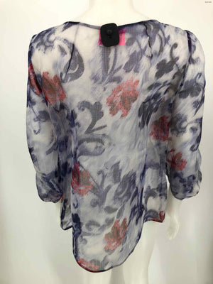 Purple White Silk Made in Italy Floral Size 12  (L) Top
