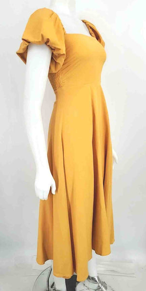ASTR the Label Mustard Yellow Blend w/Linen Puff Sleeves Maxi Length Dress ReturnStyle ASTR the Label Mustard Yellow Blend w/Linen Puff Sleeves Maxi Length Dress ReturnStyle