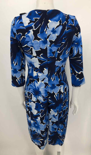 MICHAEL KORS Blue White Multi Made in Italy Floral Print Longsleeve Dress