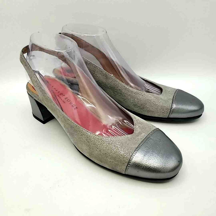PAS DE ROUGE Silver Pewter Leather Made in Italy Slingback Shoes