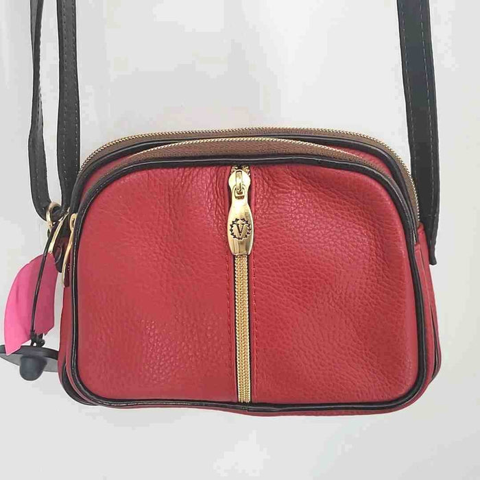 VALENTINA Red Berry Pebbled Leather Crossbody Purse