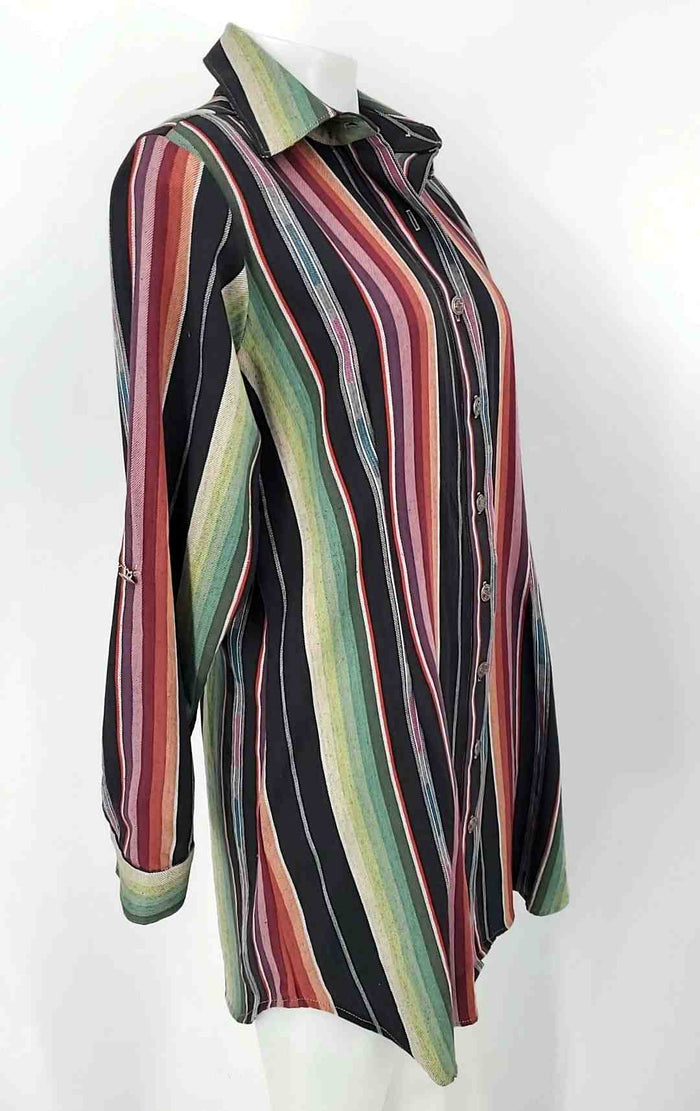 SILVERADO Green & Black Orange Multi Cotton USA Made! Vertical Stripes Shirt Top