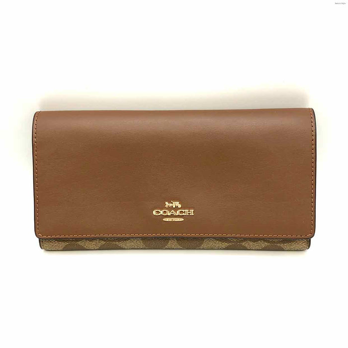 COACH Tan Brown Leather Pre Loved Monogram Wrap Wallet