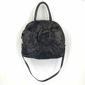 VALENTINO Black Gold Leather Flower Handbag w/Long Strap Purse