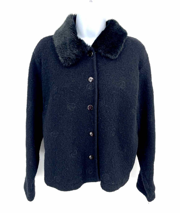 TALLY-HO Black Wool Faux Fur Trim Button Up Women Size SMALL (S) Jacket