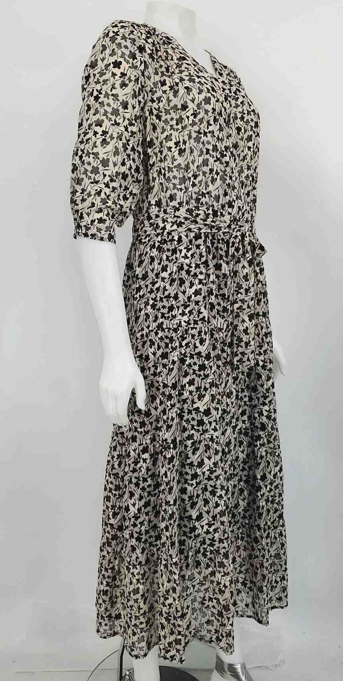 GERARD DAREL Cream Black Viscose Silk Blend Print Maxi Length Dress