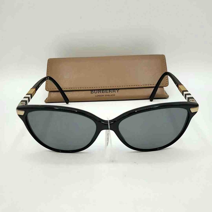 BURBERRY Black Beige Pre Loved Round Cat Eye Sunglasses w/case