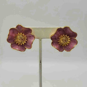 BAUER Goldtone Pink Enamel Vintage Flower Earrings