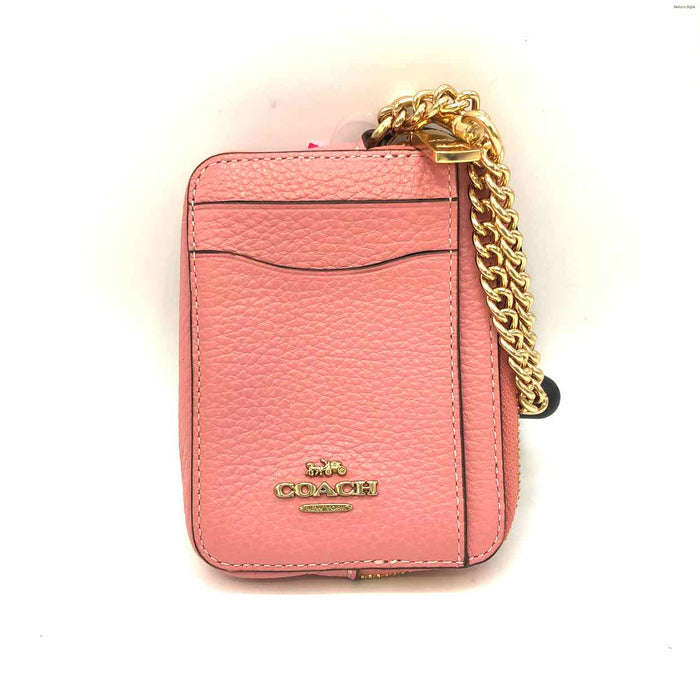 COACH Pink Goldtone Leather Pre Loved Wristlet Chain 4.25" 1" 4.5" Wallet