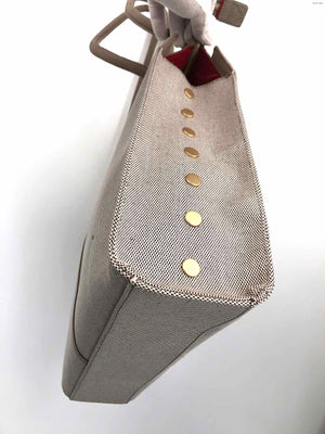 HAMMITT Gray Beige Leather trim Pre Loved Woven Design Zip Up Tote Purse